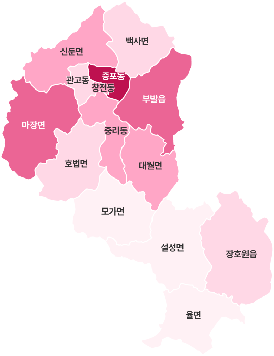 이천시 읍면동별 전입 지도